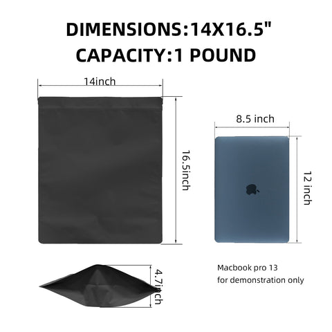 Pound Mylar Bag 14x16.5 inch Matte Black - SpacyGas