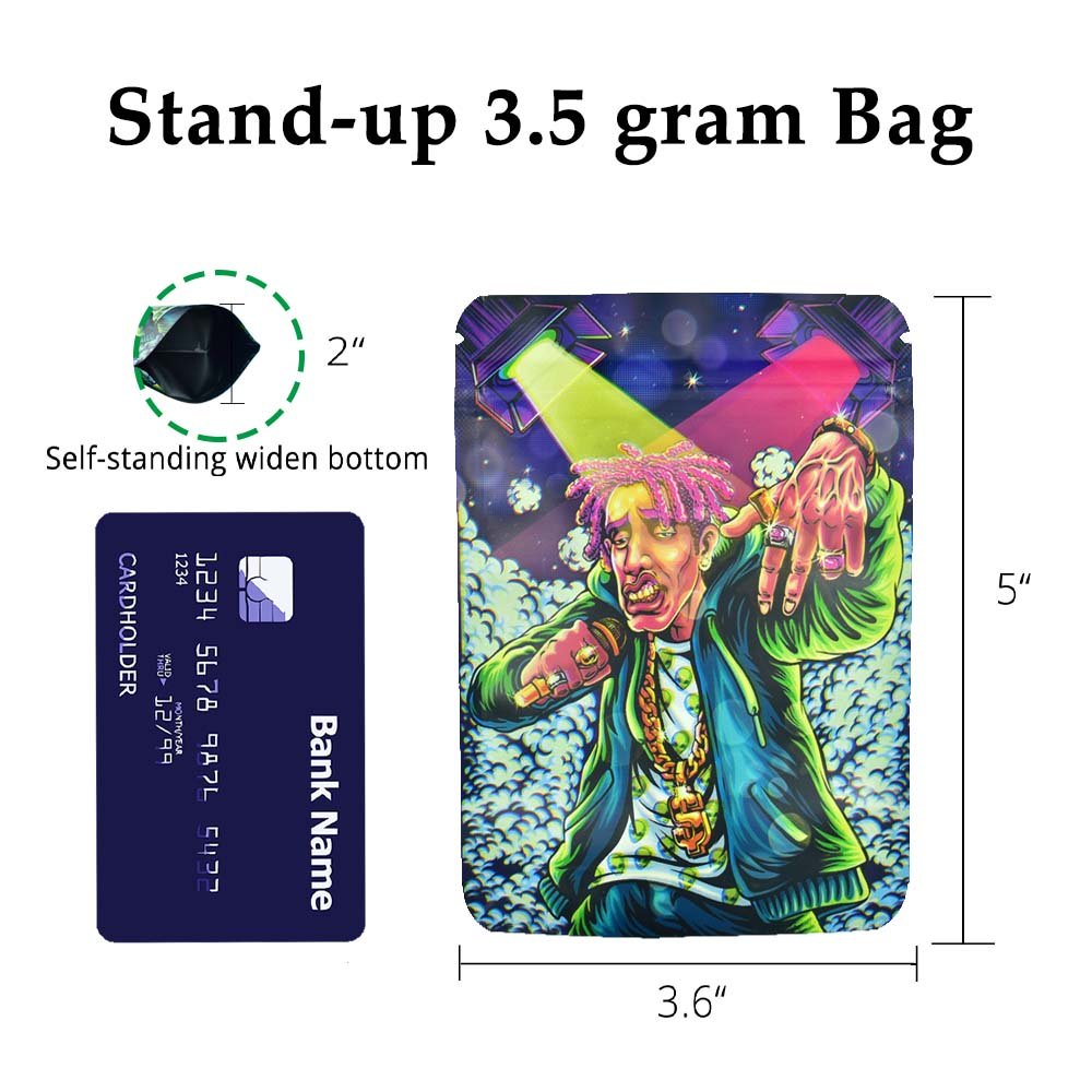 100 Pack Rapper Custom Designed 3.5 Gram Mylar Bags Empty Packaging ...